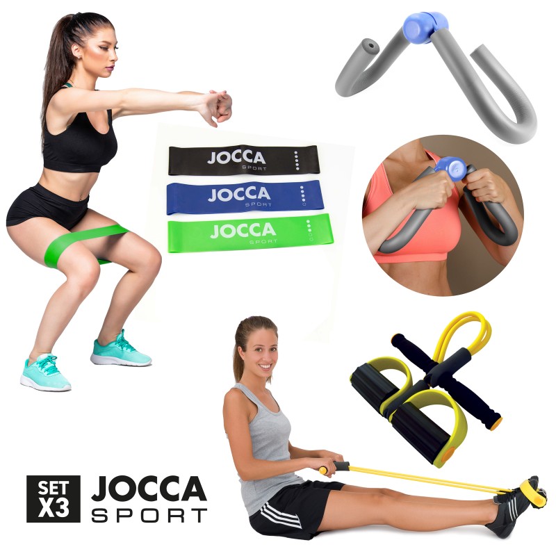 PACK DE ENTRENAMIENTO JOCCA: EXTENSOR REMO,  EJERCITADOR MUSCULAR Y 3 BANDAS DE RESISTENCIA
