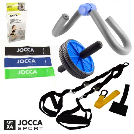 PACK DE ENTRENAMIENTO JOCCA: SUSPENSIÓN TRX,  BANDAS DE RESISTENCIA, EJERCITADOR MUSCULAR y ROLLER FITNESS