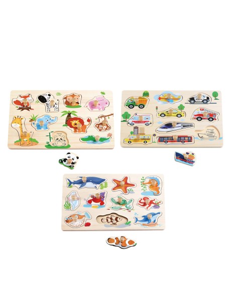 PUZZLE DE MADERA ANIMALES/COCHES - SURTIDO