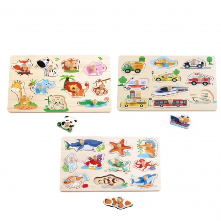 PUZZLE DE MADERA ANIMALES/COCHES - SURTIDO