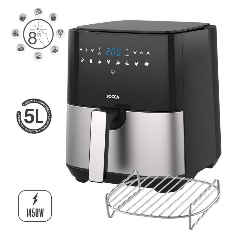 5L digital luftfrys + rutenett - firkantet