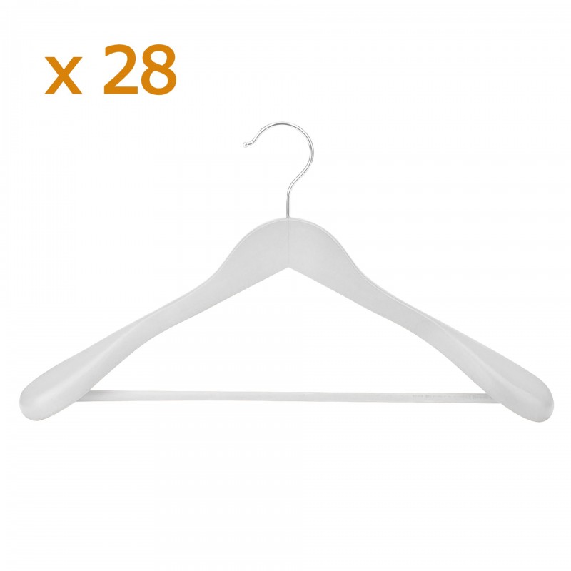 PACK DE 32 PERCHAS DE MADERA BLANCA PARA TRAJE