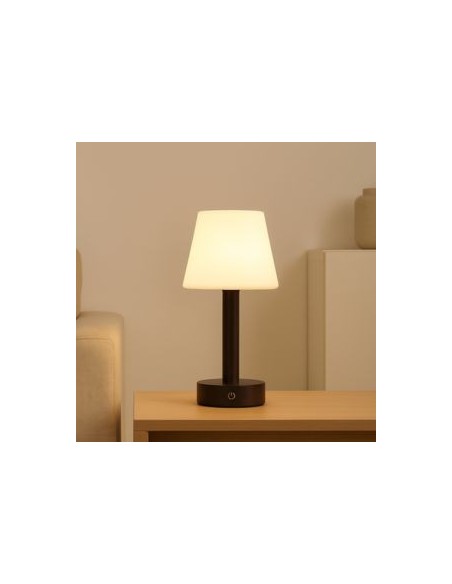 LAMPARA DE MESA LED RECARGABLE MADERA OSCURA 3 TONOS 2