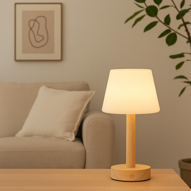 Lampe de table LED rechargeable bois foncé 3...