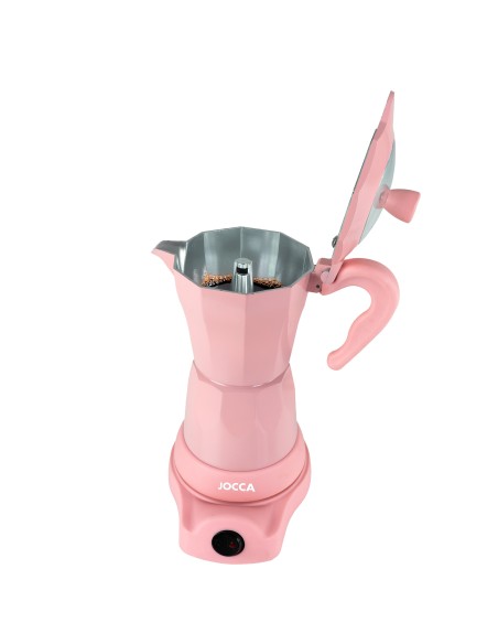 CAFETERA ITALIANA ELÉCTRICA ROSA 6 TAZAS CON BASE 2