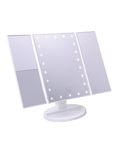 ESPEJO DE MAQUILLAJE PLEGABLE CON LUZ LED Y AUMENTO 1X/2X/3X