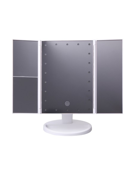 ESPEJO DE MAQUILLAJE PLEGABLE CON LUZ LED Y AUMENTO 1X/2X/3X