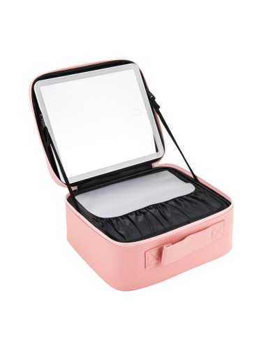 Makeup koffert med oppladbart rosa LED-speil