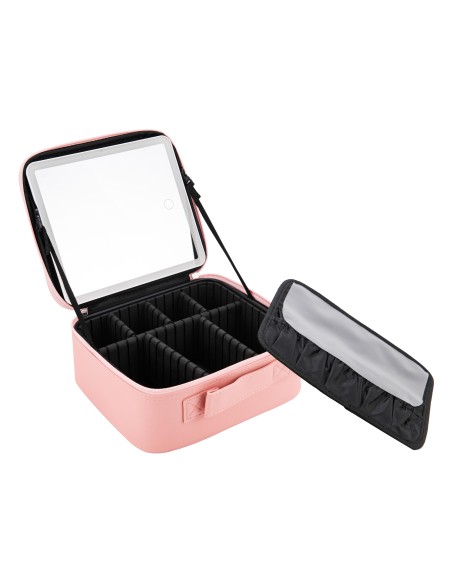 Cartella di trucco con specchio a led rosa ricaricabile