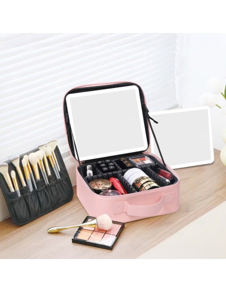 Makeup Aktentasche mit wiederaufladbarer rosa LED-Spiegel