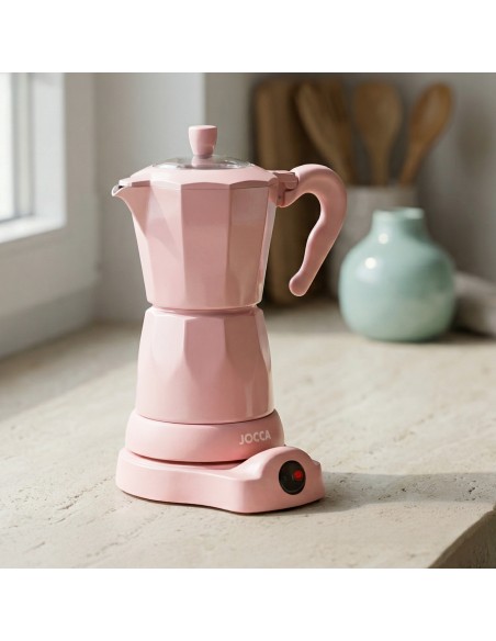 CAFETERA ITALIANA ELÉCTRICA ROSA 6 TAZAS CON BASE 2