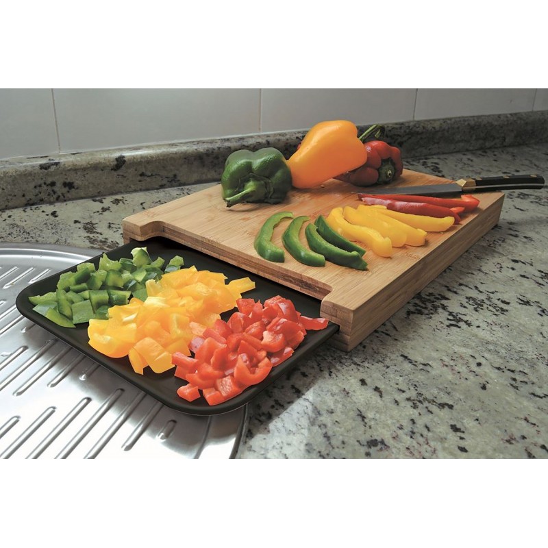 Bambu skærebræt med bakke