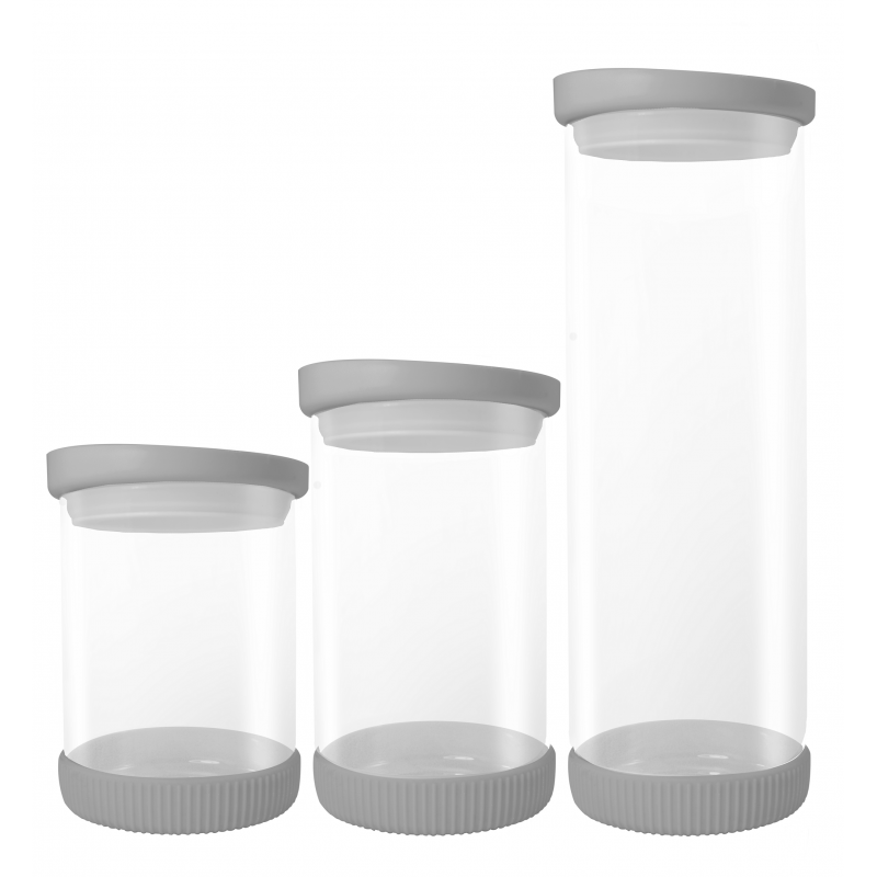 LOT DE 3 POTS EN VERRE ET SILICONE