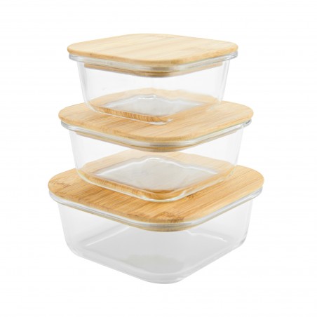 3 RECIPENTES DE BOROSILICATO CRISTAL COM BAMBU TAPA