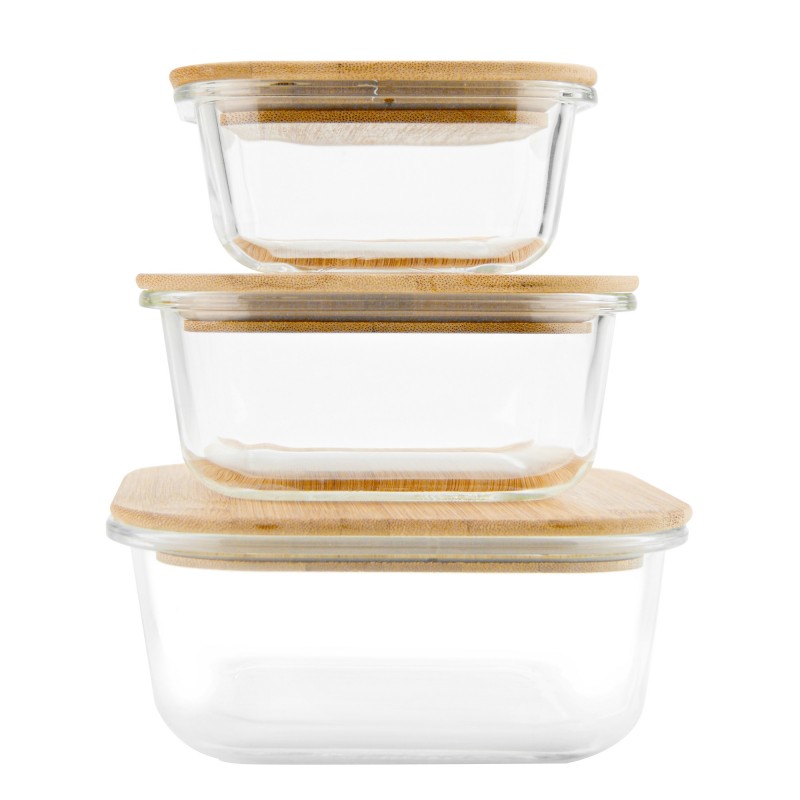 3 RECIPENTES DE BOROSILICATO CRISTAL COM BAMBU...