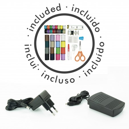 Macchina da cucire portatile con 48 accessori, doppio punto e doppio funzionamento
