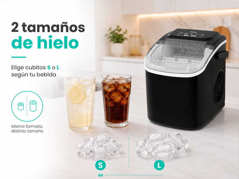 máquina de hielo con dos tamaños de cubitos