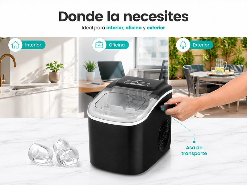 máquina de hielo compacta con asa de transporte