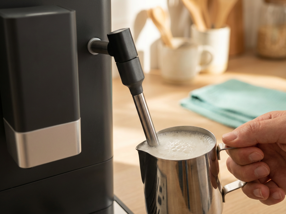 Vaporizador integrado de cafetera superautomática para espumar leche