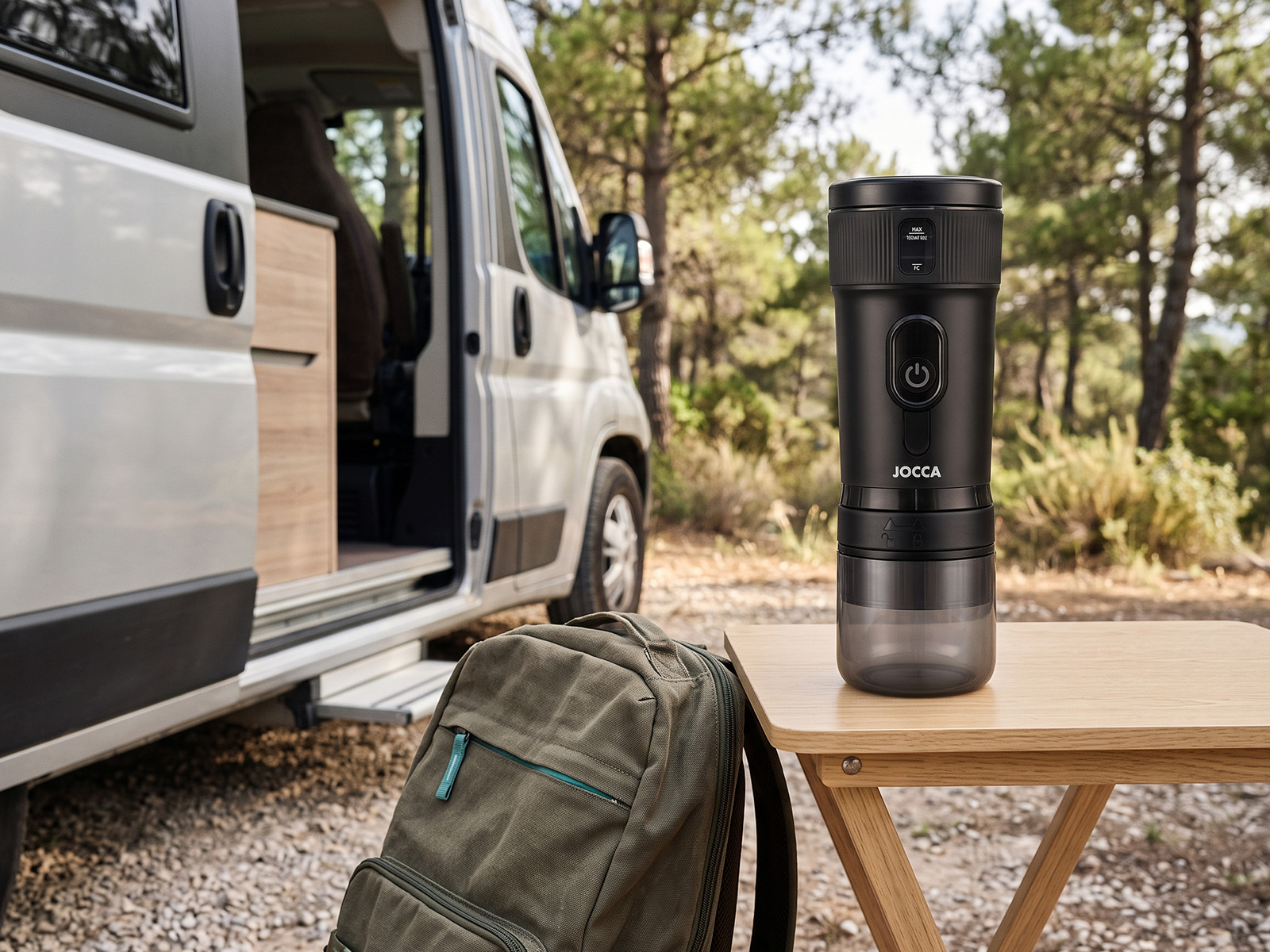 Cafetera portátil recargable JOCCA preparada para viajes y escapadas