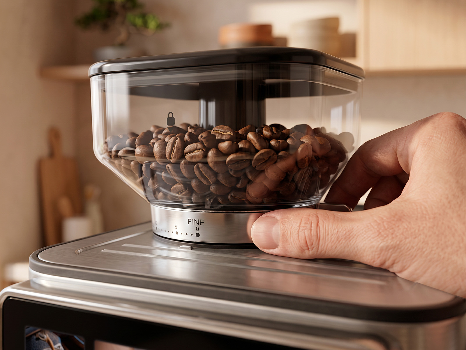 Ajuste del nivel de molienda del molinillo integrado de la cafetera semiautomática JOCCA