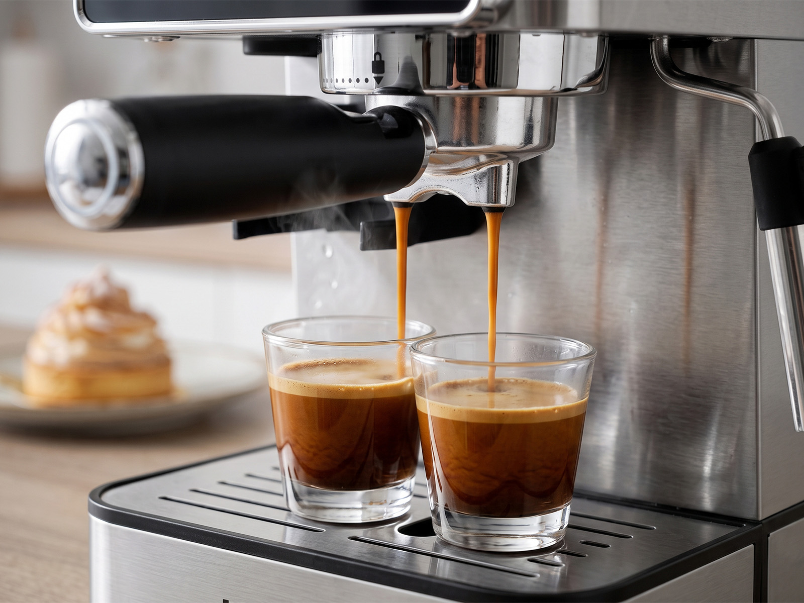 Cafetera semiautomática JOCCA preparando dos espressos al mismo tiempo
