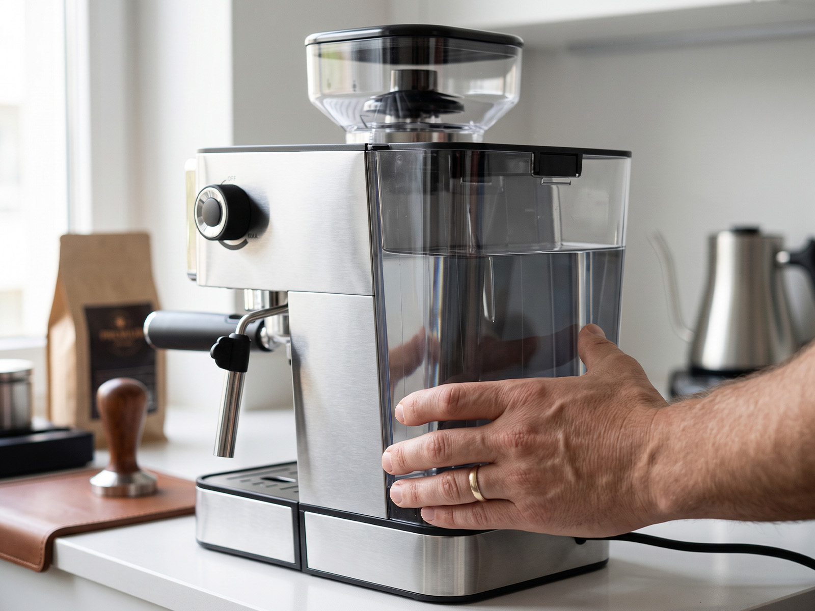 Depósito de agua extraíble de la cafetera semiautomática JOCCA