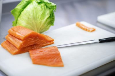 Close up picture of red fish slices